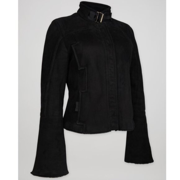 Gucci Tom Ford Fall Winter 2003 Black Suede Shearling Jacket Coat Y2K Vintage - Picture 3 of 16